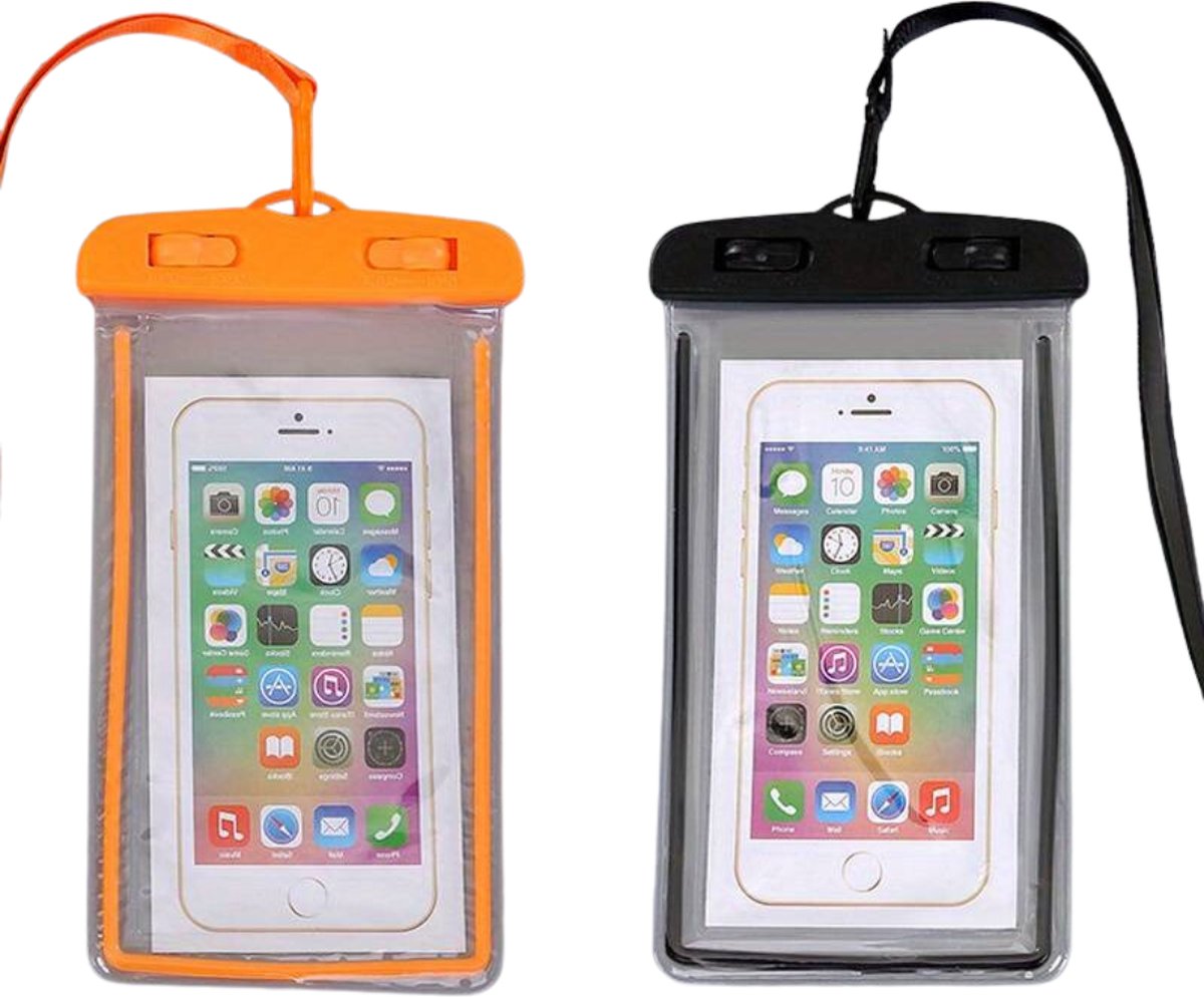 Nivard Waterdichte Telefoonhoesjes - Waterdicht Telefoonzakje - Waterproof Festival Opbergtasje - Documententasje - Waterbestendig - Zwart & Oranje