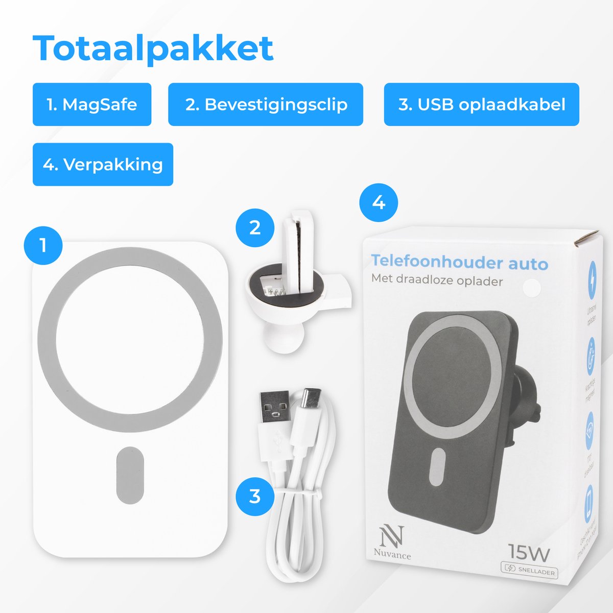 Nuvance Telefoonhouders Auto - Geschikt voor MagSafe - Telefoonhouder - Draadloze Oplader - Gsm Houder Auto – foto 8