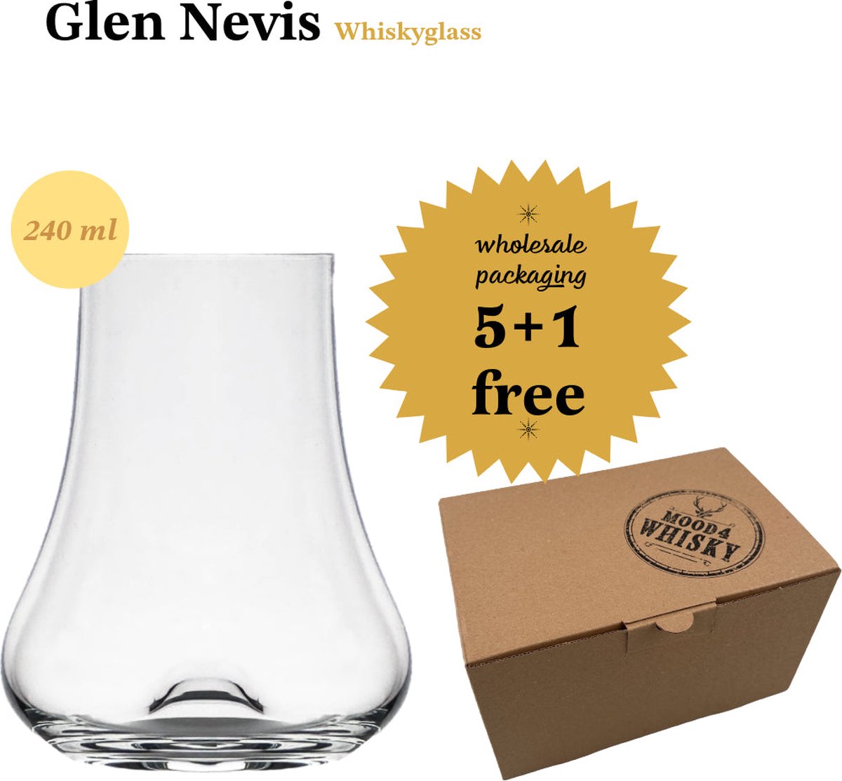 Whiskyglas 'Whisky Royal' - 240 ml - 5+1 gratis - Groothandelsverpakking - Mood4Whisky