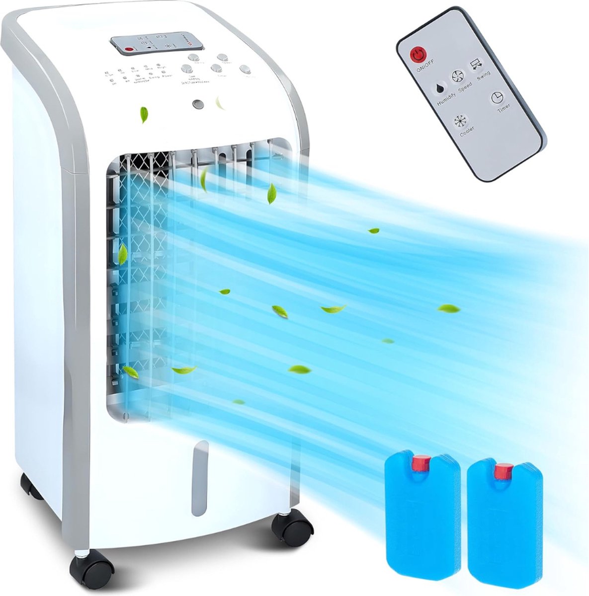 Goodivery Luchtkoeler airco zonder afvoerslang Mobiele airconditioning Lucht koeler Mobiele ventilator met waterkoeling Wit ‎ 32 x 21 x 56 cm