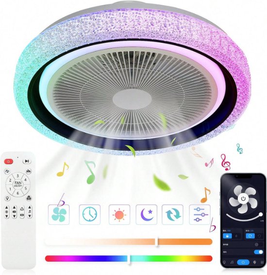 UNIVERSALBLUE Plafondventilator met ledlicht, wifi, crèmekleurig, stil, met DC-motor, bediening via app, Alexa, Google Assistant en afstandsbediening, 6 snelheden, omkeerbare vleugels