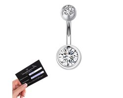 Navelpiercing chirurgisch staal Zilver -12 mm - navelpiercings met 2 Zirkonia balletjes met steentje