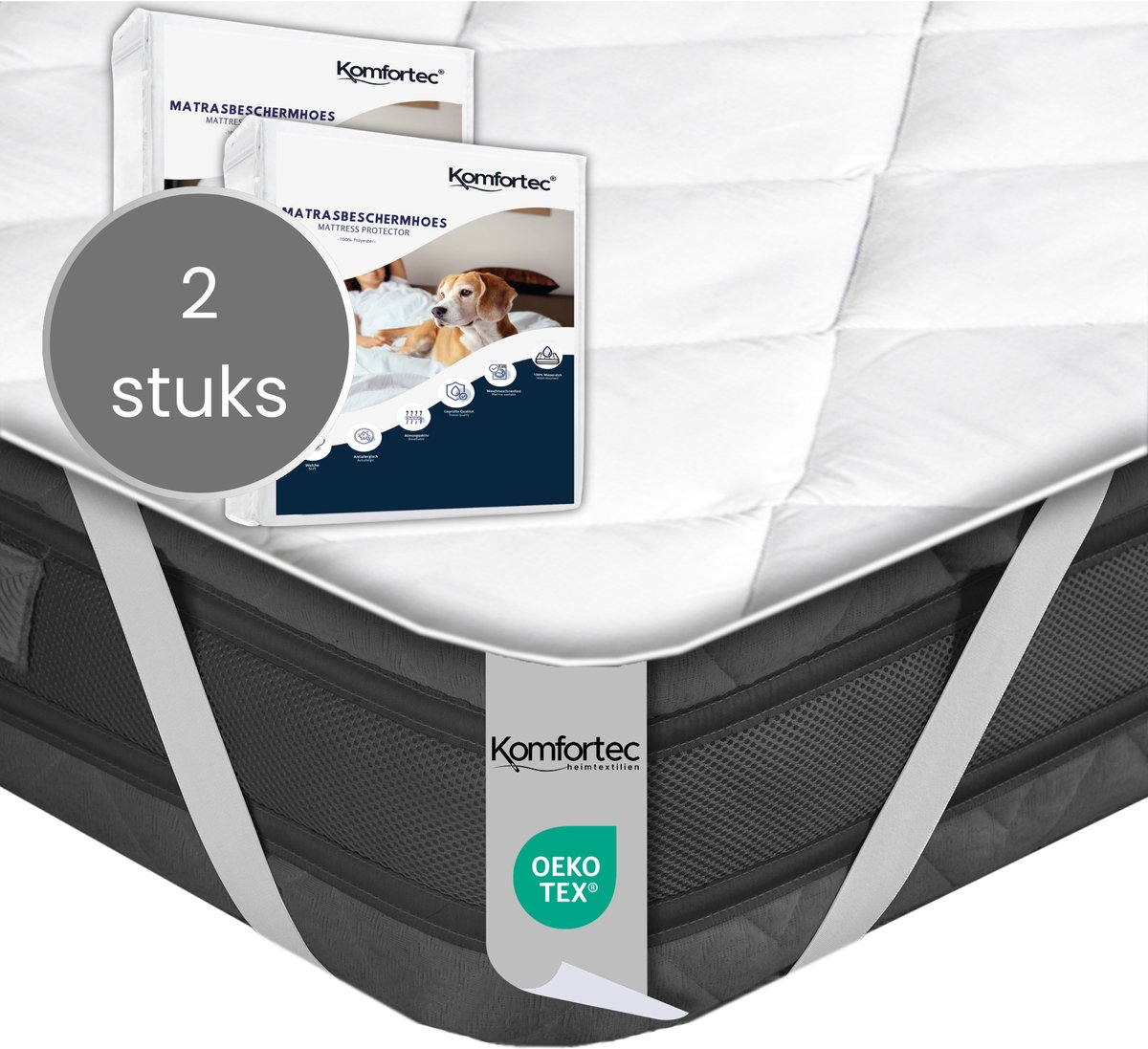 Komfortec 2x Matrasbeschermer 140x200 cm 500g/m² met 4 Hoekelastieken - Microvezel - Ademend - Gewatteerde Topdekmatras, Wit