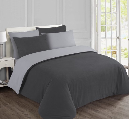 Vision Flanel Antraciet/grijs - Omkeerbaar - Dekbedovertrek 240x220cm met 2 slopen - 100% Katoen Flanel