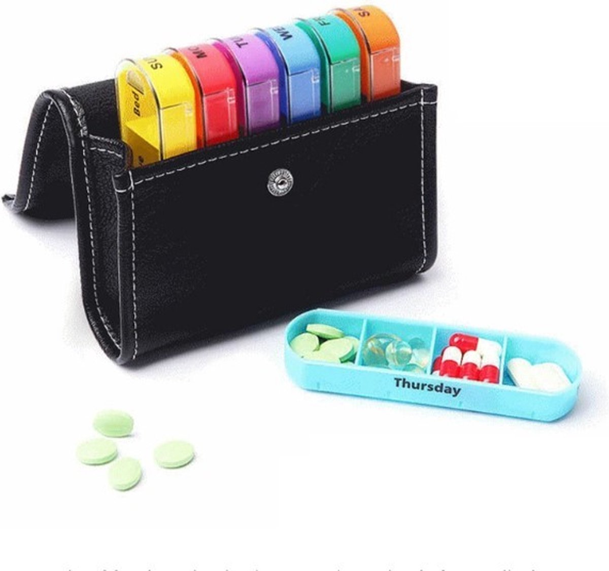 Goedkoopste Go Go Gadget - Pillendoos - Medicijndoos - 7 dagen - 4 vakken per dag - Inclusief reisetui - Zwart