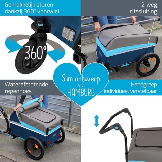 Opvouwbare bolderkar voor fiets - Fietsaanhanger voor boodschappen en transport - Afdekking met reflecterende strepen Bolderkar — afbeelding 5