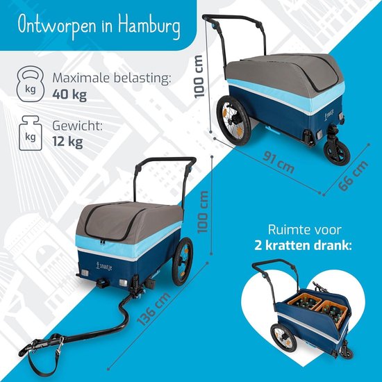 Opvouwbare bolderkar voor fiets - Fietsaanhanger voor boodschappen en transport - Afdekking met reflecterende strepen Bolderkar — afbeelding 4
