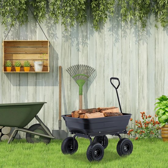 Tuinkar met kiepfunctie - Bolderkar voor tuinafval en transport - 4 luchtbanden 3.50-4 - Tot 250 kg draagvermogen - Grote handwagen in zwart Bolderkar — afbeelding 4