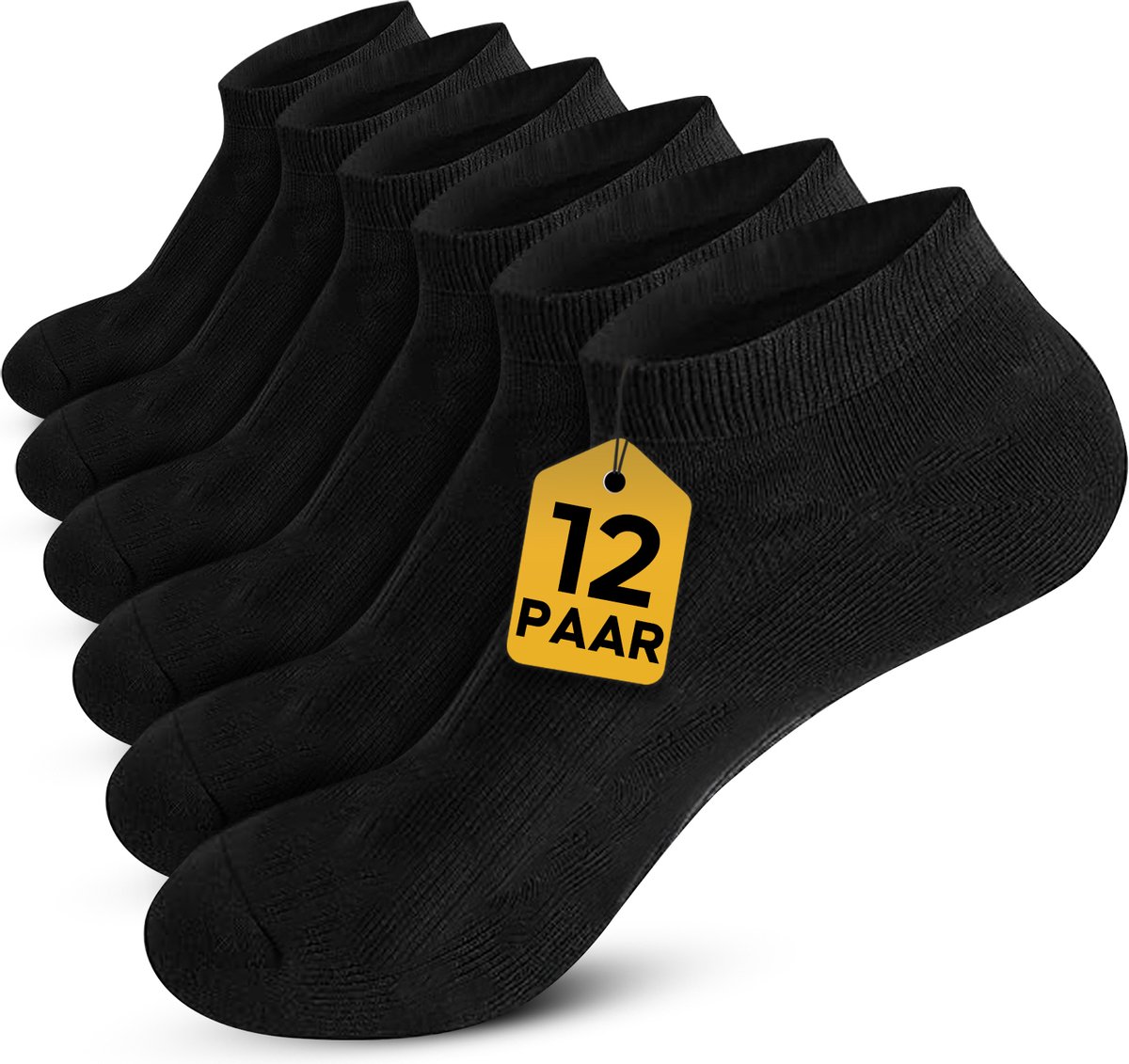 VOLQU® Sneakersokken - SEN Series - 12 Paar - Maat 39 42 - Premium Katoen Sneakersokken - Enkelsokken Heren - Enkelsokken Dames - Sportsokken Heren - Sportsokken Dames - Zwart