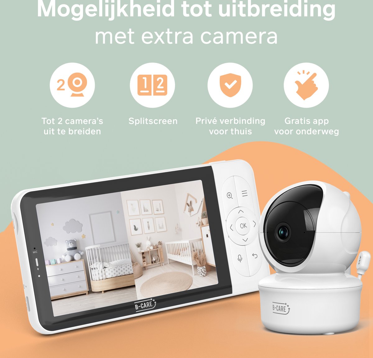 Afbeelding 2 van B-Care Moon Wifi Connected - Babyfoon Met Wifi En App - Babyfoon Met Camera - 5.0 Inch HD Baby Monitor - Uitbreidbaar Tot 2 Camera's