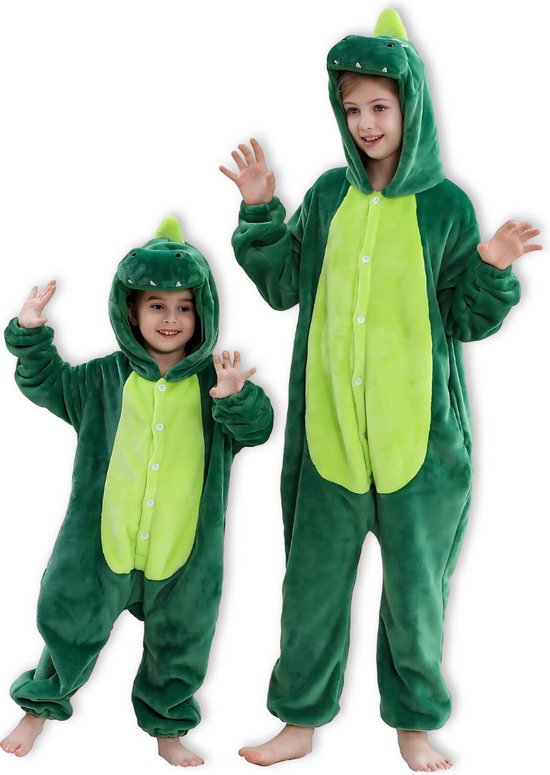 BoefieBoef Dinosaurus Dieren Onesie Verkleedkleding Kinderen 10-14 jaar – Comfortabele Kostuum Pyjama – Maat 140 tot 160 – Dierenpak voor Jongens en Meisjes – Feest, Carnaval Verkleedkleding - Kerst, Dierenpak - of Verjaardag Cadeau - Krokodil Groen