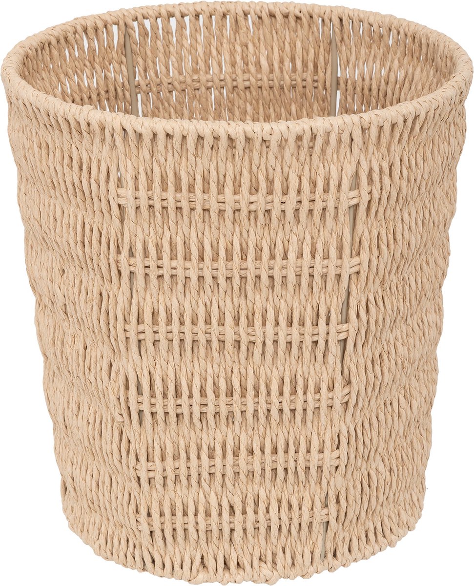 Goedkoopste 5Five Kord Prullenmand/Afvalemmer van geweven papier - Ø24xH25cm - Beige
