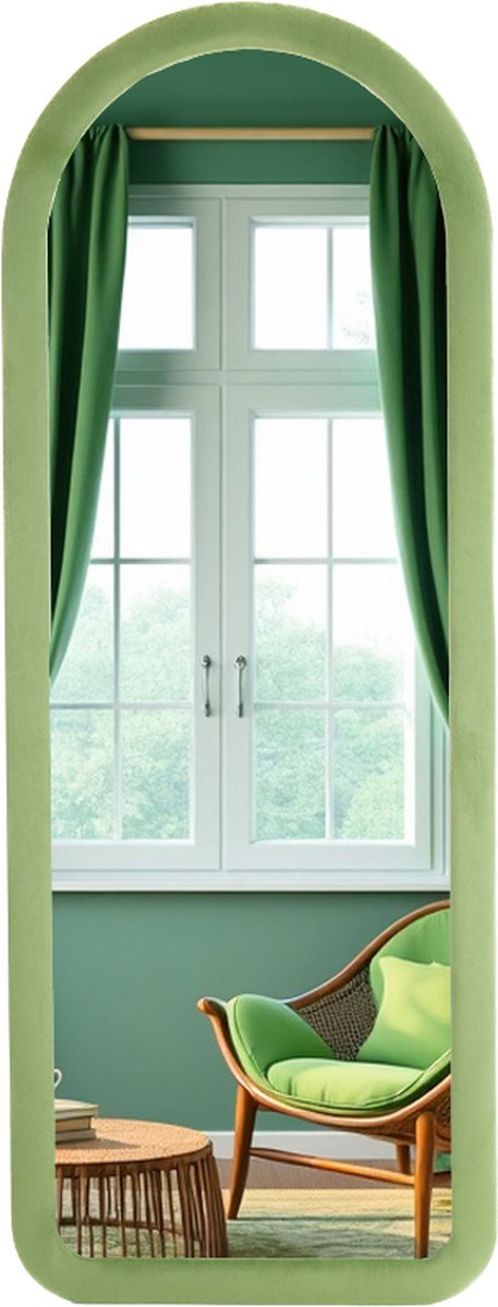 SensaHome Gestoffeerde Staande Spiegel Oval - Passpiegel Suede Velvet - 60x160 - Groen