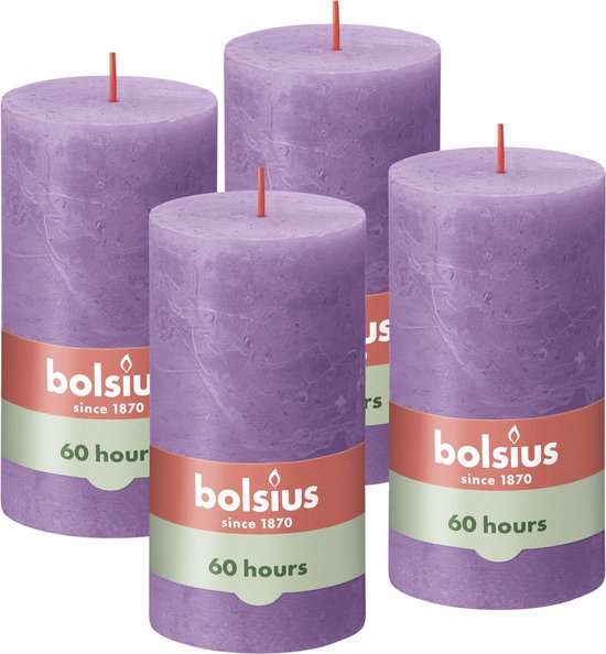 Bolsius - Rustieke Kaars - 4 Stuks - Paars Violet - 13cm