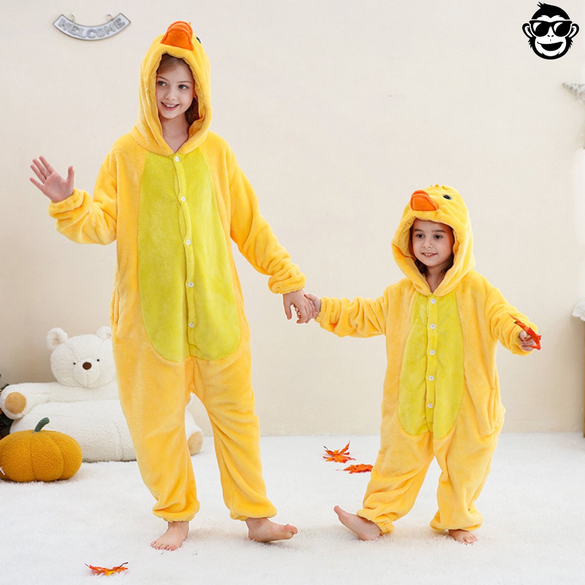 BoefieBoef Dieren Onesie Verkleedkleding Kinderen – Comfortabele Kostuum Pyjama – tot 140 – Dierenpak voor Jongens en Meisjes – Feest, Carnaval Verkleedkleding - Kerst, Dierenpak - of Verjaardag Cadeau - Eend Geel — afbeelding 6