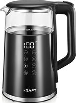 KRAFT Waterkoker met Temperatuurregeling - 1,7 Liter - LED Touch - Glas/Zwart - 2200W