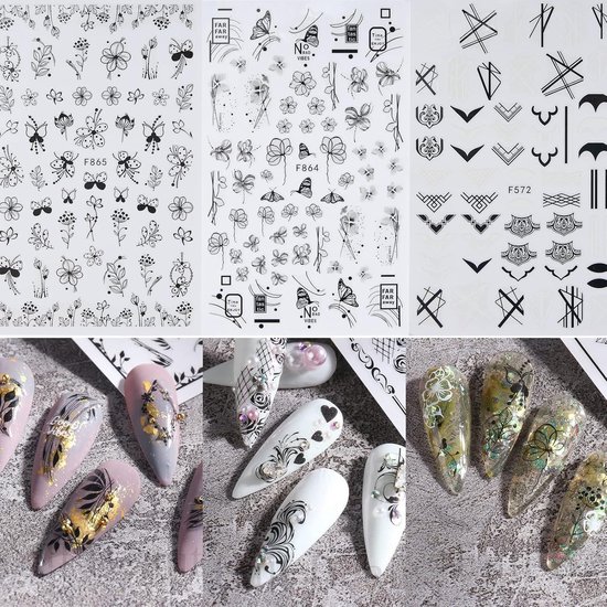 Stickers Nail Art Autocollants Pour Ongles - Motifs Papillons Et Fleurs - Neuf Sous Blister