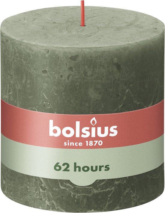 3 bougies pilier rustique Bolsius vert olive 100/100 (62 heures) Eco Shine Fresh Olive