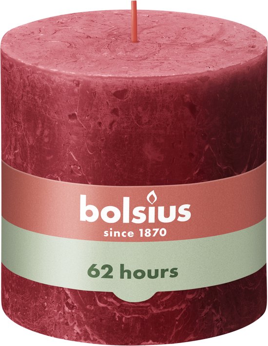 3 bougies pilier rustique Bolsius rouge 100/100 (62 heures) Eco Shine Delicate Red