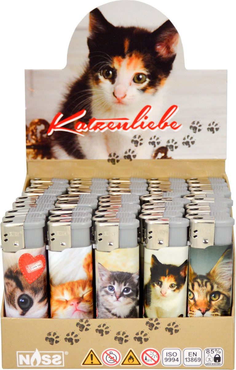 Goedkoopste Elektronische aansteker hervulbaar - Design Katzen 3 - Display 50 stuks - wegwerpaansteker - electronic lighter - klik aanstekers