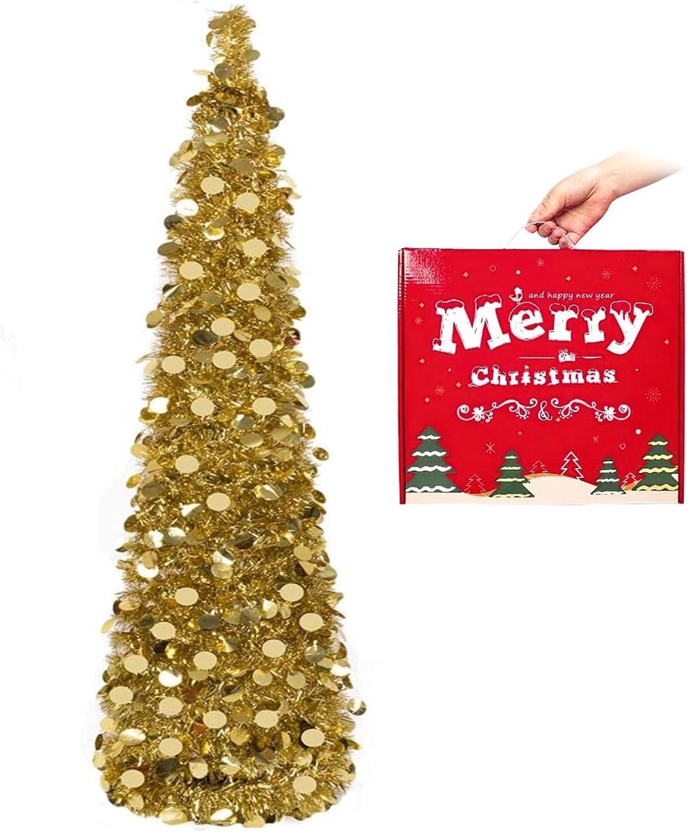 180 cm/6 ft inklapbare kerstboom, zilveren pop-up klatergoud kerstboom, kerstversiering voor thuiskantoor voor de feestdagen