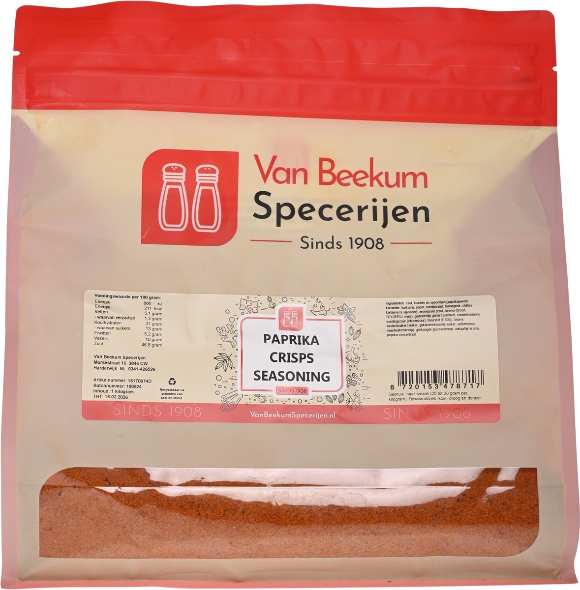 Goedkoopste Van Beekum Specerijen - Paprika Crisps Seasoning - 1 kilo (hersluitbare stazak