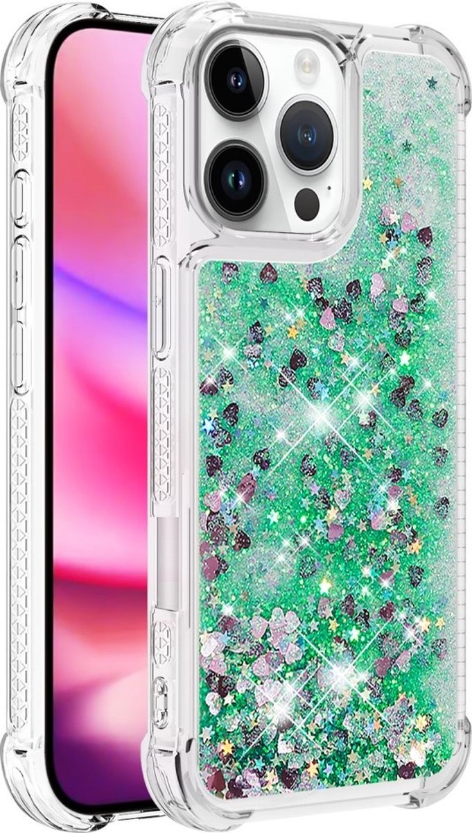 Coverup Hoesje - Geschikt voor iPhone 16 Pro Max Hoesje - Coverup Liquid Glitter Back Cover - Groen