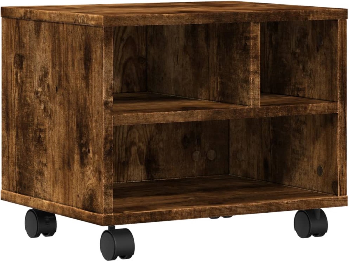 vidaXL - Printerkastje - met - wielen - 41x32x34,5 - cm - gerookt - eikenkleurig