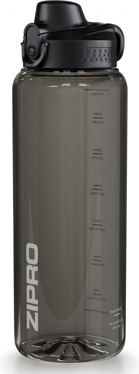 Zipro® Drinkfles 1500ml - Waterfles met Fruit Filter - BPA vrij - Tritan - Water Bottle - Tijdmarkeringen - Wandelen Yoga Sport School Werk - 100% strak - Comfortabele drinktuit - Opening met één druk op de knop