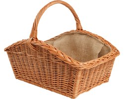 BOGATECO panier en osier avec anse, rectangulaire | Panier de cheminée 60x40x28 | Tissé à la main, robuste | Panier en bois doublé de jute | Panier à bois de chauffage