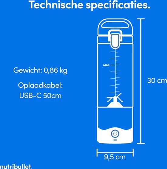 nutribullet Portable - Draagbare Blender To Go - Oplaadbare Blender - Mini Blender On The Go - Draadloos - Baby Blauw van Nutribullet — afbeelding 4