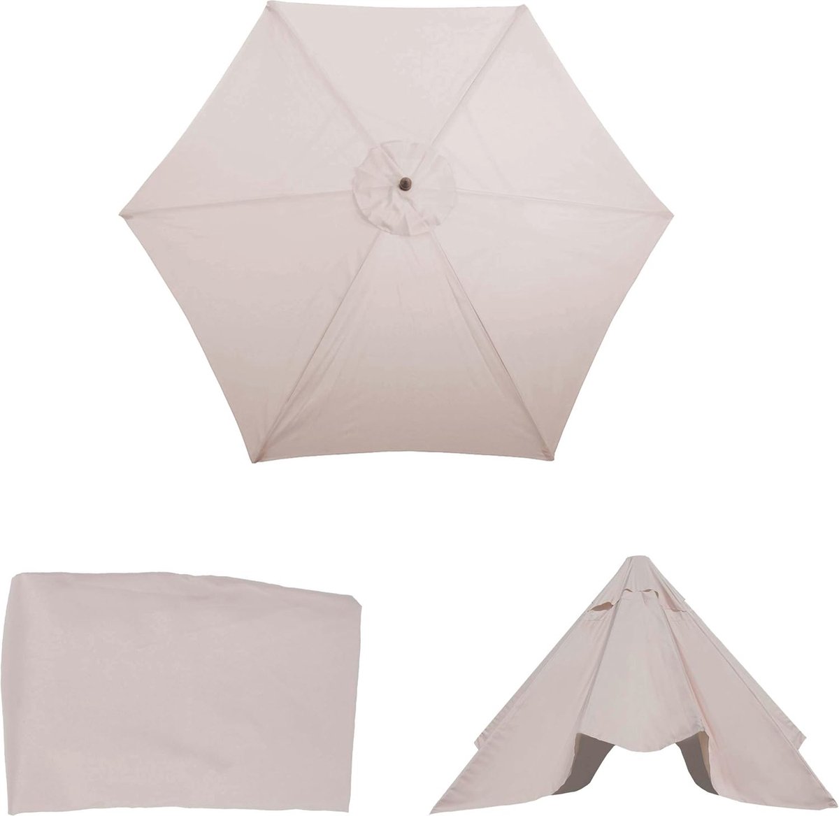 Crèmekleurige vervangende hoes voor parasol met een diameter van 3 meter, water- en vuilafstotend.