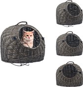vidaXL Transporteur pour chats - Saules naturel - 45 x 35 x 35 cm - Voyage en toute sécurité - Grijs/ Zwart - Sac de transport