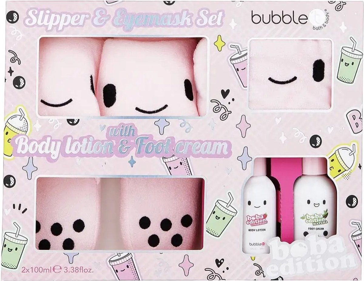 Goedkoopste Boba Tea Slipper & Lotion cadeauset ( 2 x 200 ml