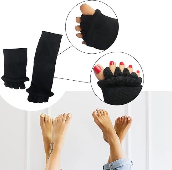 Yoga Teensokken - Sokken - Corrigerende Hallux Valgus Massage Teensokken - Yoga Fitness Sportmassage Voetpositioneringssokken - Teenseparatoren - Voetpositioneringssokken - Yoga Fitness Massage Open Teensokken - Pijnverlichting - Unisex - Zwart van Bergmansport — afbeelding 5
