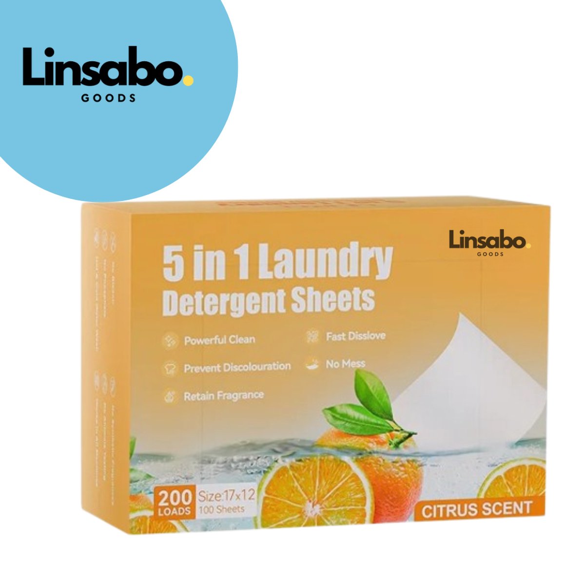 Goedkoopste Linsabo Goods Wasstrips – Citrus Vegan, Plasticvrij, Hypoallergeen Wasmiddel met Langdurige Frisse Geur (100 Strips, 200 Wasbeurten