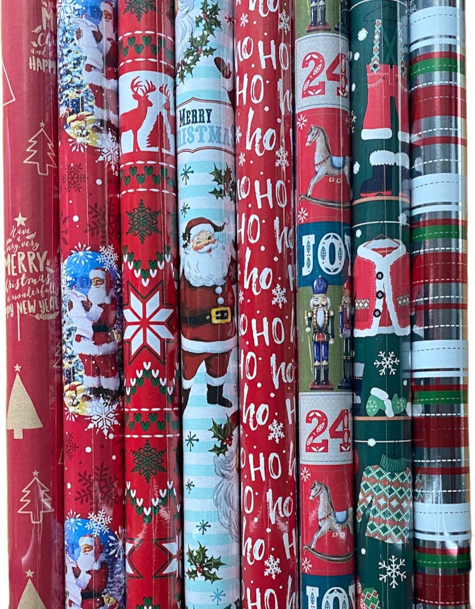 FESTIVE GIFTS Inpakpapier - Cadeaupapier - 200 x 70cm - 8 rollen - Kerst - Luxe Cadeauverpakking - (ontwerp/kleur)