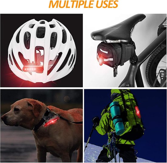 2 stuks - LED-fietsachterlicht - USB oplaadbaar voor- en voorfietslicht - Nachtfietshelmlicht - Waterdicht veiligheidswaarschuwingslampje — afbeelding 4