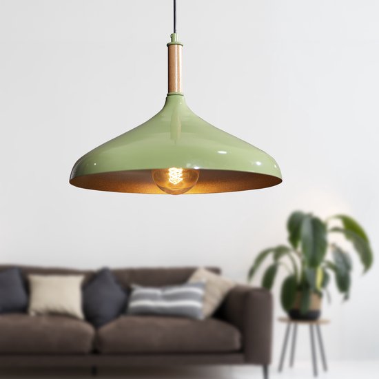 Luzarana UFO Hanglamp Eettafel Scandinavisch van Hout en Metaal 35 cm, Hanglamp Eettafel, Hanglamp Woonkamer, Hangende Keukenlamp E27, Hanglamp Slaapkamer, Woonkamer (Zwart