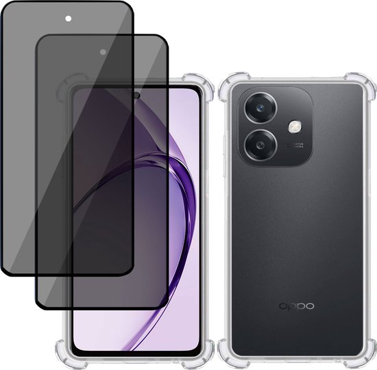 Coque + 2x Film de Protection d'écran Privé adapté pour OPPO A40 4G / A40M 4G / OPPO A60 5G – Tempered Glass Privacy - Coque Transparente