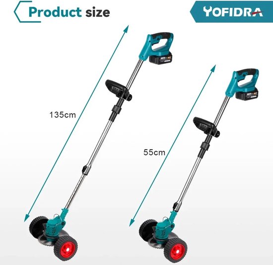 Yofidra Grastrimmer - Accu Grasmaaier - Grasmaaier Elektrisch - Kantjesmaaier - Handmaaier - 2 Accu's - Elektrische grasmaaier met benodigde accessoires van Yofidra — afbeelding 4