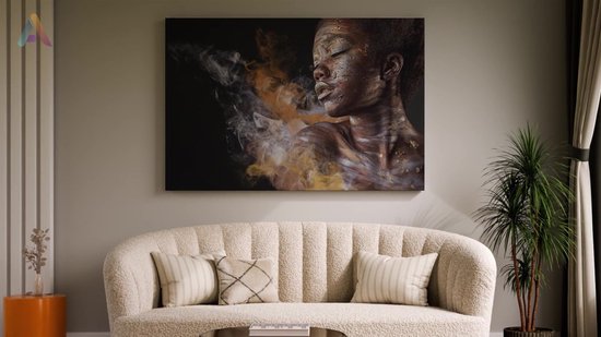Artaza - Peinture sur toile - Femme africaine avec Argent et or - 90x60 - Photo sur toile - Impression sur toile