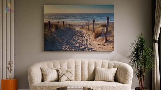 Artaza Canvas Schilderij Voetpad in de Duinen met Strand en Zee - 120x80 cm - Groot - Wanddecoratie Woonkamer - Schilderijen - Muurdecoratie