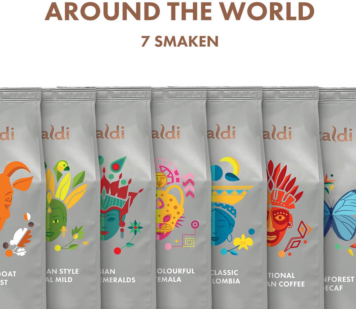 Goedkoopste Kaldi Around the World - Koffiebonen proefpakket 7 x 250 gram - Arabica en Robusta bonen