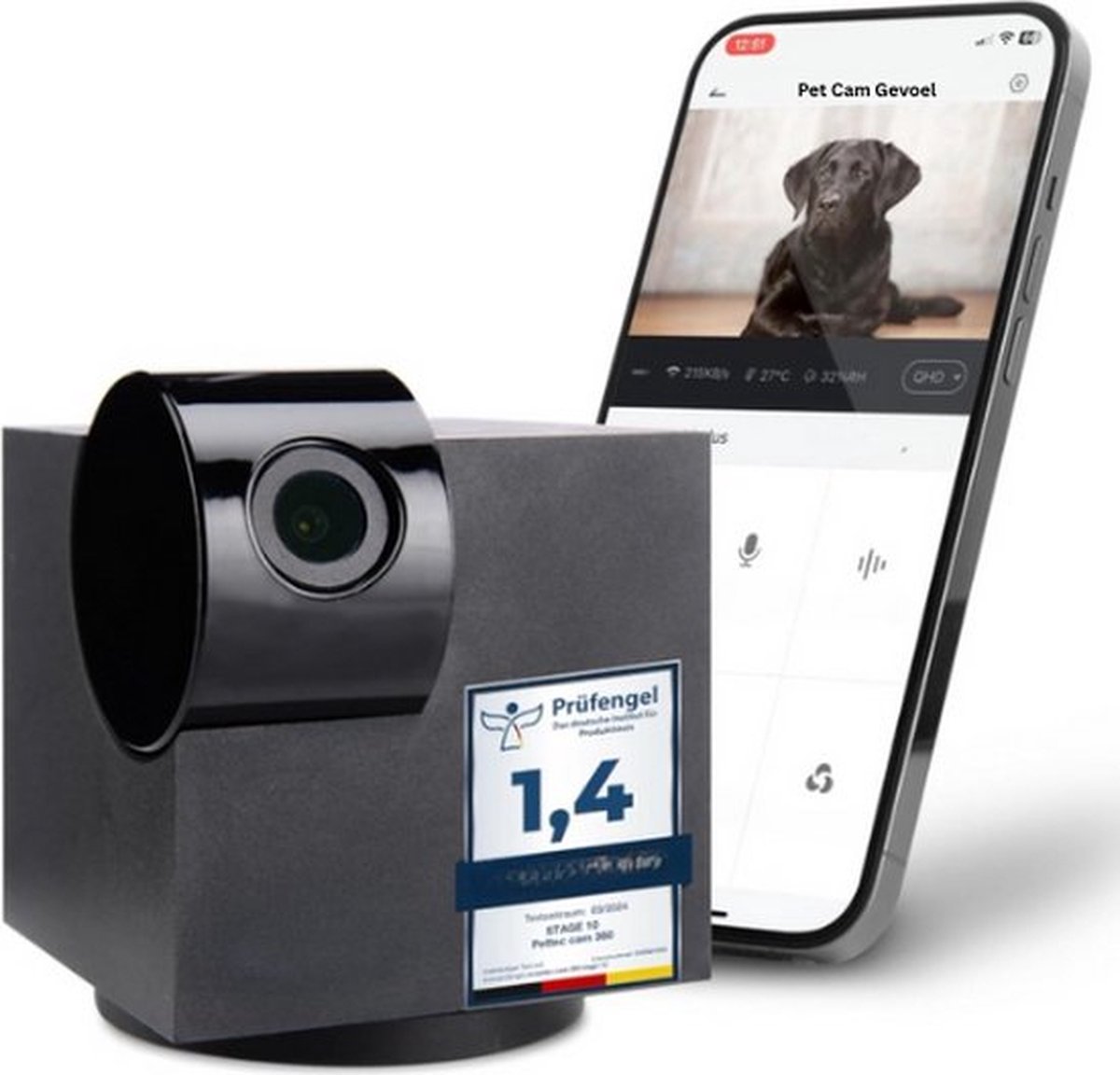 Luxe Hondencamera – met App – Indoor Huisdiercamera – Petcam – Beelden op Telefoon – 360° Zicht – 1080 HD Resolutie – Compact Design – Zwart