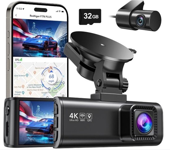 CHORTAU Dashcam Auto Vorne Hinten 4K 1080P, WiFi Dashcam Mit 64GB Card, Dash Cam Parküberwachung, Super Nachtsicht, WDR, 170° Weitwinkel, G-Sensor, Loop-Aufnahme, APP Steuerung, Max 256GB