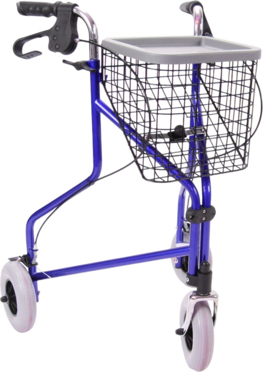 Premis Delta Drie-Wiel Rollator – Lichtgewicht 6,45 kg – Opvouwbaar – Inclusief Mand en Dienblad – Verstelbaar 84-102 cm – Wendbare 3 Wiel Rollator voor Binnen - Blauw