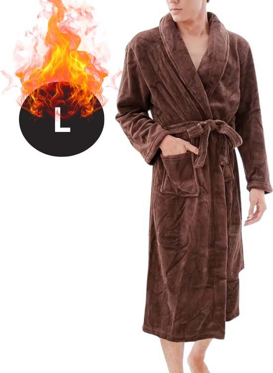 Livano Badjas Heren - Fleece - Katoen - Badstof - Sauna - Hamam - Wafel - Bathrobe - Duster - Ochtendjas - Kimono - Koffie L