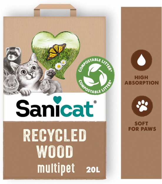 Sanicat Clean & Green - Kattenbakvulling - Gerecycled - Houtkorrel - 20 liter