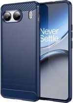 MobyDefend Hoesje - Geschikt voor OnePlus Nord 4 - TPU Backcover - Geborstelde Metaal & Carbon-Look - Blauw